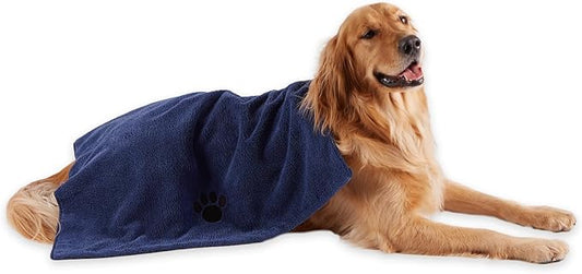 Bone Dry Pet Grooming Towel Collection Absorbent Microfiber X-Large, 41x23.5", Embroidered Navy