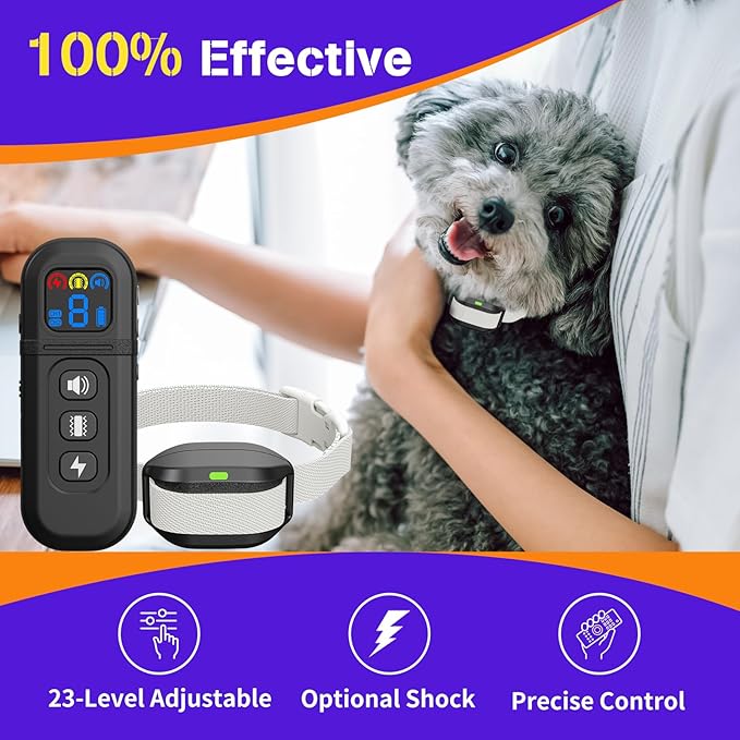 Smallest & Lightest Training Collar for Small Dogs 5-15lbs, with Shock, Vibration, Sound 3 Modes, Rechargeable, 23 Adjustable Levels (Beige)