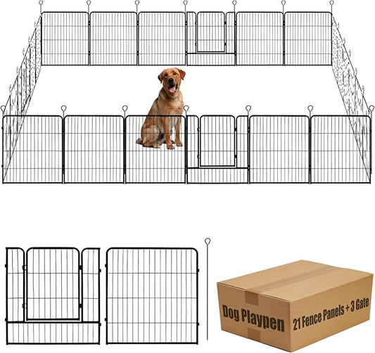 Dog Playpen,32 in(H) Pet Fence Outdoor for Rv Camping,Garden Fence Animal Barrie for Yard,Total 24 Panels with Gate 56Ft(L) Black Metal Temporary Fencing