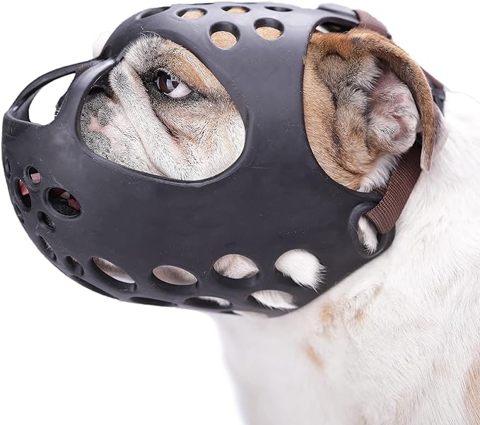 BARKLESS Dog Muzzle for Short Snout Dogs, Soft Silicone Muzzle for Biting, Chewing, Licking for French Bulldog Shih Tzu, Ideal for Flat-Faced Aggressive Dogs Grooming Walking, Allows Drinking