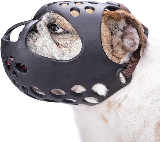 BARKLESS Dog Muzzle for Short Snout Dogs, Soft Silicone Muzzle for Biting, Chewing, Licking for French Bulldog Shih Tzu, Ideal for Flat-Faced Aggressive Dogs Grooming Walking, Allows Drinking