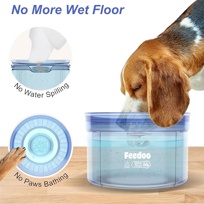 1Gallon/128oz Dog Water Bowl No Spill, Tritan BPA Free Spill Proof & No Splash Dog Water Bowl for Messy Drinkers, Slow Drinking Water Bowl for Large Dogs, Anti-Digging Paws【Serenity Blue】