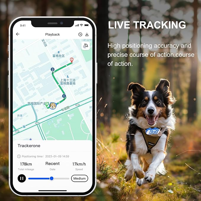 wanwaytech GPS Tracker for Dogs, Pet GPS Location, Unlimited Range, Waterproof, Smart Pet Activity Tracker