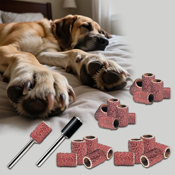 22-Pack Pet Nail Grinder Replacement Kit - 60 & 100 Grit Sanding Bands for Dogs & Cats - Black Grinding Drums Claw Care, Compatible with All Major Pet Grinders (1/4 Inch)