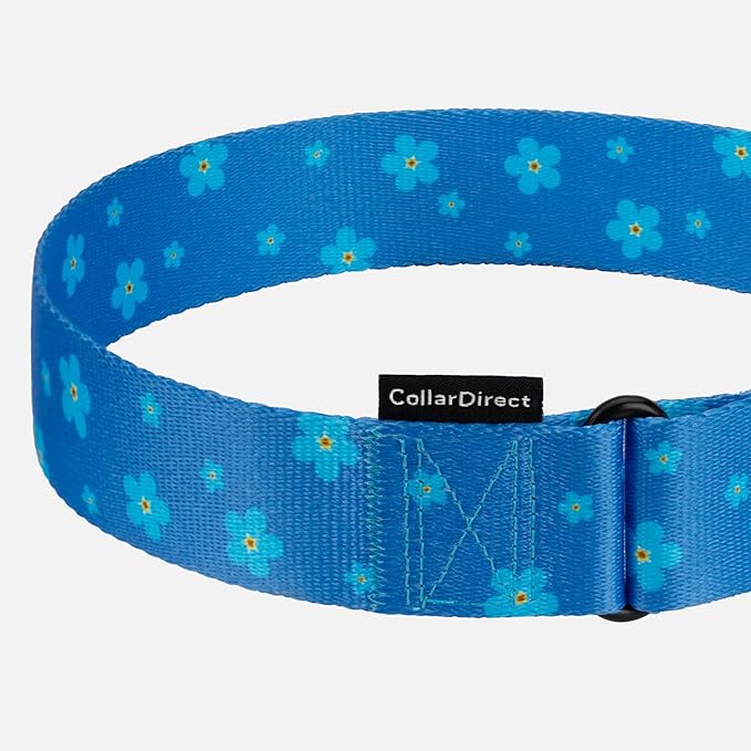 CollarDirect Martingale Collars for Dogs Heavy Duty Floral Pattern Female Safety Nylon Training Wide Collar Flower Design Large Medium (M, Neck Size 12"-17", Navy Blue)