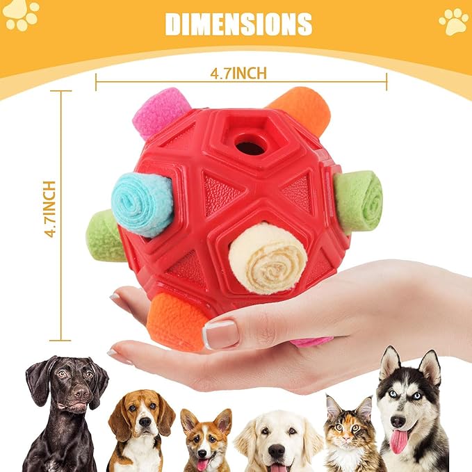 Dog Snuffle Ball-Interactive Puzzle Dog Toys Encourage Natural Foraging Skills Slow Feeder for Training and Stress Relief, Cloth Strip Hiding Food Chew Toys for Any Size Dogs with Squeaky Carrot