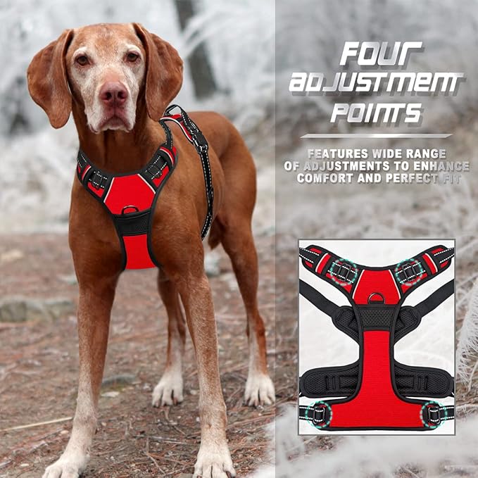 BARKBAY No Pull Dog Harness Front Clip Heavy Duty Reflective Easy Control Handle for Large Dog Walking(Red,XL)