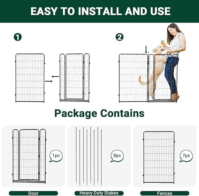 Dog Playpen,48" Height 18 Ft(L) 8 Panels Pet Play Pen, Indoor/Outdoor,Heavy Duty Metal Pet Exercise Pen, Wide Door Low Threshold,Portable Pet Playpen for Rv Camping Garden Yard, Quick Install