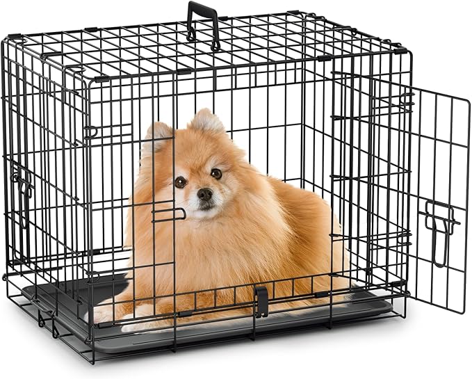 MoNiBloom 24/30/36/42/48 Dog Crates, Foldable Metal Wire Dog Cage with Double-Door, Outdoor Indoor Pet Kennels, Includes Leak-Proof Pan, Divider Panel, Black, 24"