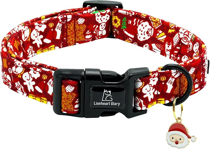 Lionheart glory Christmas Dog Collar, Red Christmas Santa Deer Dogs Collar Adjustable Soft Comfortable Collars for Large Dogs Girl or Boy Pet Gift Fall Cute Collar