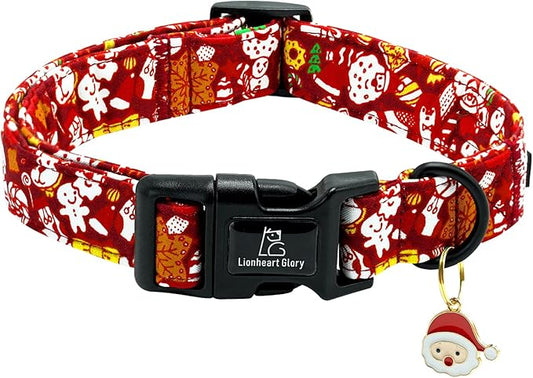 Lionheart glory Christmas Dog Collar, Red Christmas Santa Deer Dogs Collar Adjustable Soft Comfortable Collars for Large Dogs Girl or Boy Pet Gift Fall Cute Collar