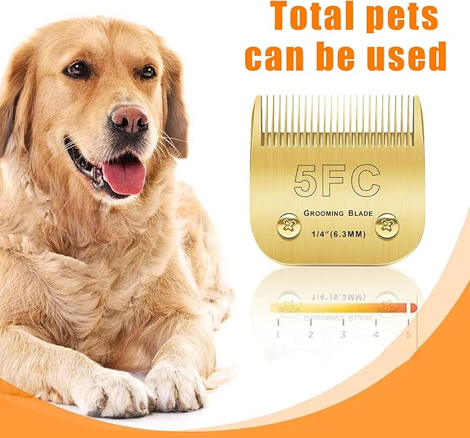 5 Blades Dog Grooming Blades Compatible with Andis/Oster A5/Wahl KM-10 Series Dog Clippers Replacement Blades,Detachable Dog Clipper Blades,(Gold 5FC/3PCS)