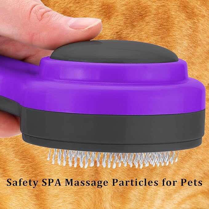 Cat Slicker Brush, Self-Cleaning Brush for Indoor Cats Grooming Brushes for Dogs Short Long Hair Cats Shedding Easy Remove Kittens Cats Loose Undercoat (Purple)