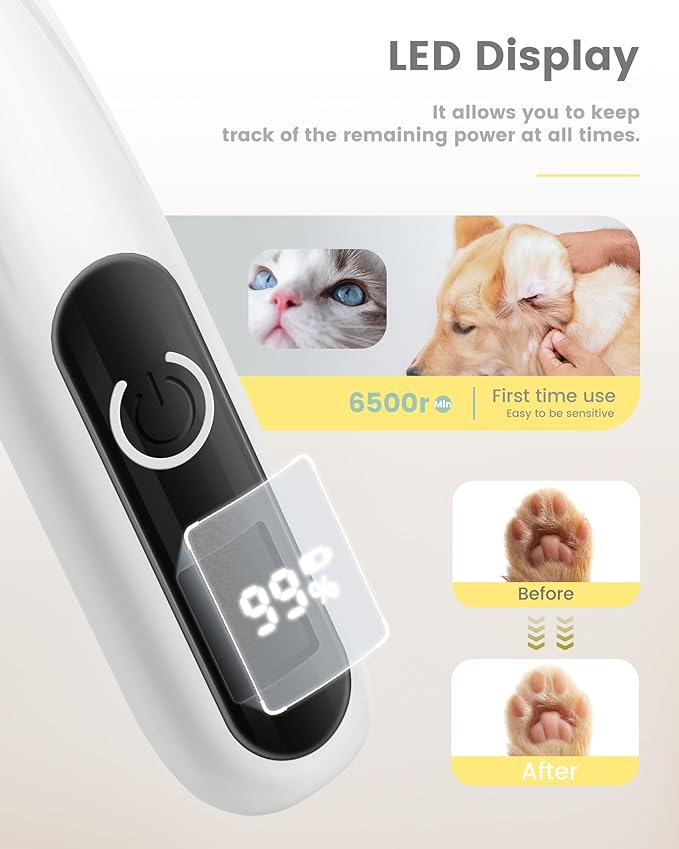 Cat Clippers with LED Display,35dB Ultra-Low Noise Cat Hair Trimmer Shaver, Cordless Dog Paw Trimmer with LED Light,Type-C Rechargeable Cat Dog Clippers for Grooming Paws, Ears, Face, Rump