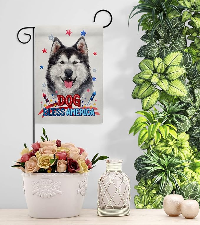 Breeze Decor Patriotic Siberian Husky Garden House Flag-Kit Dog Puppy Spoiled Paw Canine Fur Pet Nature Farm Animal Creature Decoration Banner Small Yard Gift Double-Sided, Made in USA