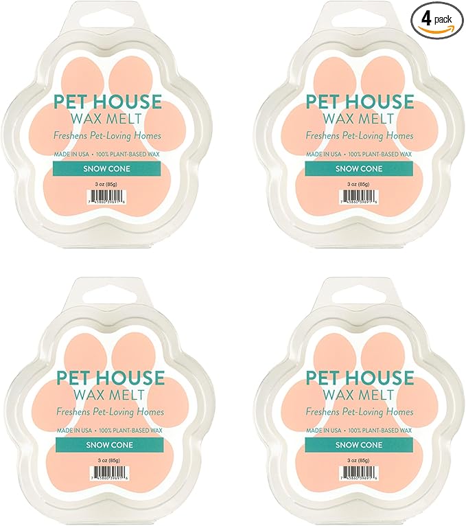 One Fur All Pet House Wax Melts - Snow Cone Pack of 4 - Odor Eliminating, Long-Lasting Scented, Pet-Friendly, Natural
