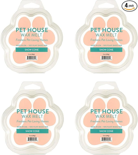 One Fur All Pet House Wax Melts - Snow Cone Pack of 4 - Odor Eliminating, Long-Lasting Scented, Pet-Friendly, Natural