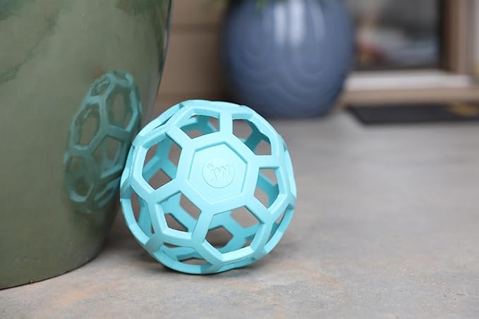 JW Pet HOL-ee Roller™, Dog Toy Puzzle Ball, Natural Rubber, Large (5.5” Inch Diameter), Blue