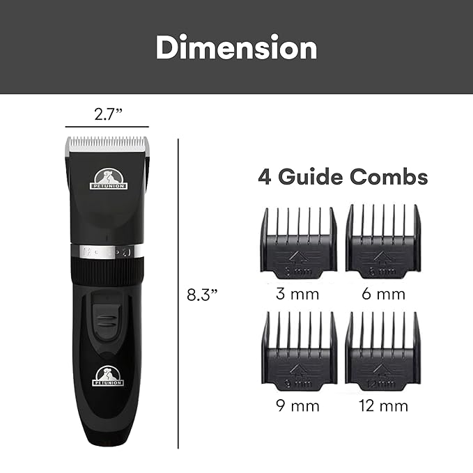 Pet Union Professional Dog Grooming Kit - Cordless Low Noise Dog Clippers for Grooming Thick Coats - All Pet Safe Cat Hair Trimmer - Pet Grooming Kit Includes Dog Hair Clippers, Nail Trimmer & Shears