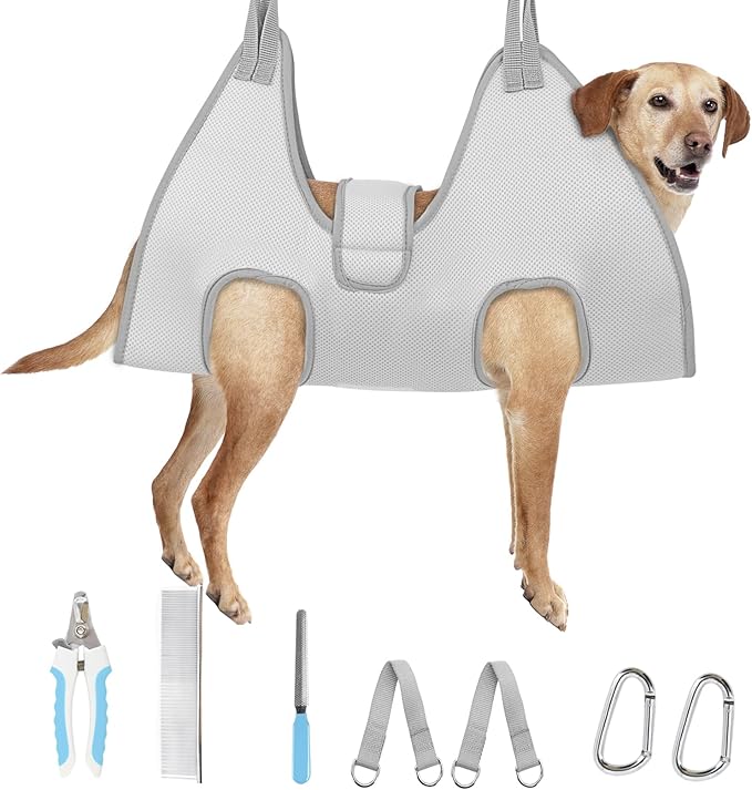 Supet Dog Grooming Hammock, New Pink Small Dog Sling for Nail Trimming, Back Protect Hanging Harness for Claw Care, Nail Trimming Restraint with Thick Fabric