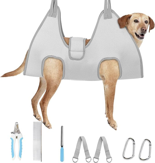 Supet Dog Grooming Hammock, New Pink Small Dog Sling for Nail Trimming, Back Protect Hanging Harness for Claw Care, Nail Trimming Restraint with Thick Fabric