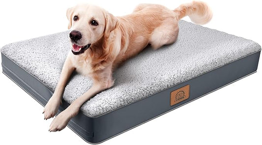 Orthopedic Dog Bed for Large Dogs and Extra Large Dogs, XL Dog Bed with Removable Waterproof Cover and Machine Washable Dog Bed, Pet Bed Mat Egg-Crate Foam, L-Plus(36"X27"X3"), Grey