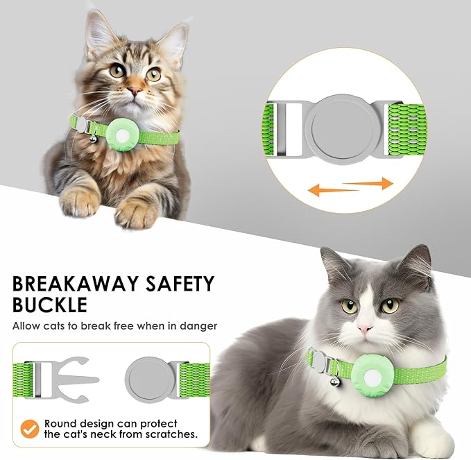 Cat GPS Tracker, Waterproof Pet GPS Tracker for Cats, Cat Tracker Collar with Safety Elastic Buckle, Works with Any Collar,Compatible with Apple Find My App (Only iOS), No Monthly Fee, Light Green