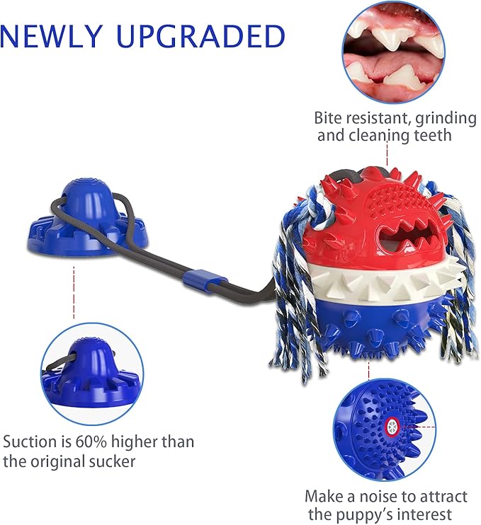 Dog Toys, Dog Chew Toys for Aggressive chewers,Dog Rope Toys with Suction Cup for Puppy Dogs,Dog Training Treats Teething Toys for Boredom Dog Puzzle Toy Treat Food Dispensing Ball Toys (Navy blue)