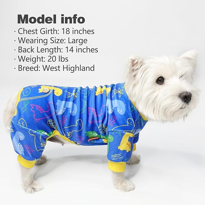 KYEESE Dog Pajamas Soft Dog Pjs Stretchy Pet Onesie Outfit Velvet Coat with Dinosaur Doggie Jammies for Small Dogs Boy Girl Comfy Clothes, Small
