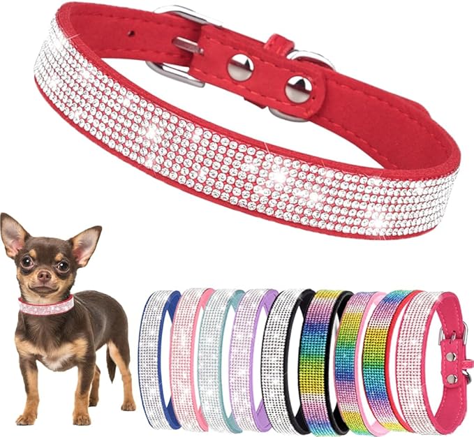 Small Dog Collars for Female Dogs, Rhinestone Dog Collar with Diamond Crystal Glitter Bling Female Cat Collars for Puppy XXS XS Small Dogs and Kitten, Red, S