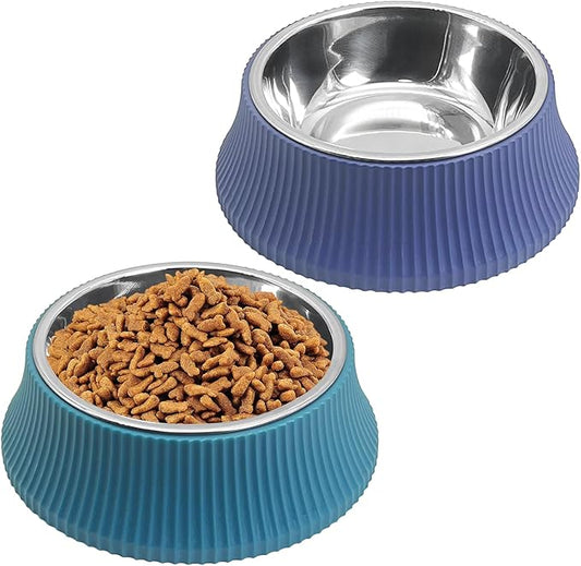 kathson 2PCS Stainless Steel Dog Bowls Set Removable no tip Puppy Food and Water Feeder Bowl Basic Metal Small Dog Bowls for Dogs Cats Rabbit Guinea Pigs Ferret