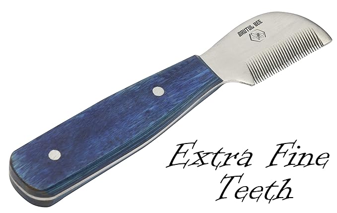 Bee Dog Grooming Coat Stripping Knife Stripper Trimmer Tool Wooded Handle Stripping Knives Set of 5 in Stainless Steel Non-Slip Tools for Grooming Dogs (BLUE)