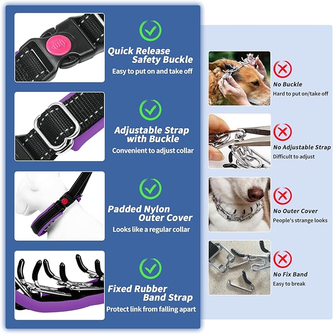 Martingale Collar for Dogs, Heavy Duty Nylon No Pull Dog Collar with Buckle, Adjustable Anti Pull Collar Reflective Slip Collar for Large Medium Small Dog Training Walking S Purple