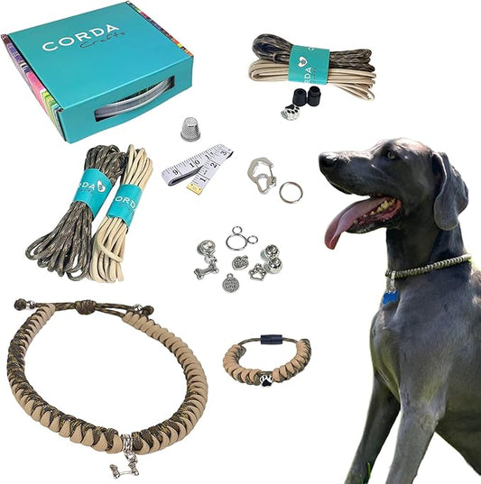 CORDA Crafts - Paracord Kit - Complete Accessories for Making Necklace Dog and Owner Matching Bracelet - Easy Video Tutorial - Waterproof Pet ID Tag Clip Included - Large Dog, Army