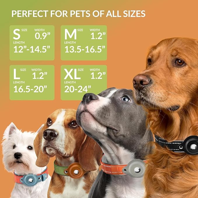 Airtag Dog Collar, CollarDirect, Reflective Dog Collar for Apple Air Tag for Large, Medium, and Small Dogs, Green, XL