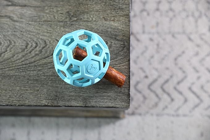 JW Pet HOL-ee Roller™, Dog Toy Puzzle Ball, Natural Rubber, Medium (4.5” Inch Diameter), Blue