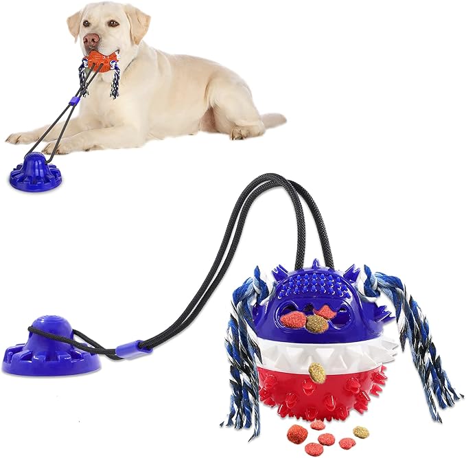 Dog Toys, Dog Chew Toys for Aggressive chewers,Dog Rope Toys with Suction Cup for Puppy Dogs,Dog Training Treats Teething Toys for Boredom Dog Puzzle Toy Treat Food Dispensing Ball Toys (Navy blue)
