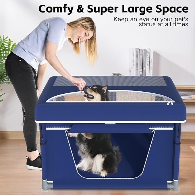 Dog Playpen 42 × 42 Inch, Puppy PlayPen with Gate for Puppies, Cat, Small and Medium Dogs, Pet PlayPen with Roof for Outdoors & Indoors, Thickened Fabric, Safe & Sturdy Dog Fence