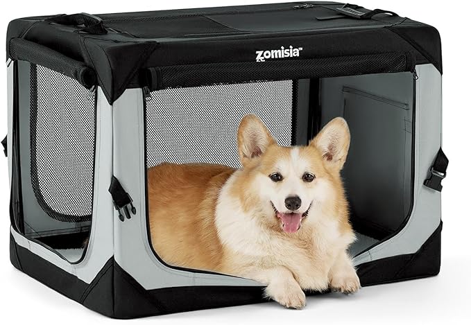 Collapsible Dog Crate for Medium Dogs - 30 Inch Portable Dog Travel Crate Soft Sided with Breathable Mesh Windows, Foldable Dog Kennel for Indoor and Outdoor, Grey