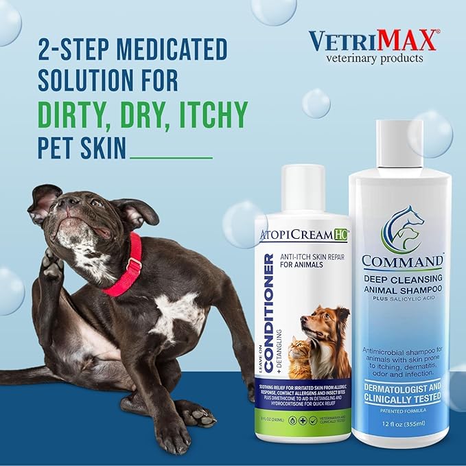 Itchy Dog Bundle, 12 oz Command Medicated Pet Shampoo + 8 oz AtopiCream HC 1% Hydrocortisone Conditioner, Relief for Dogs with Allergies and Dry Skin