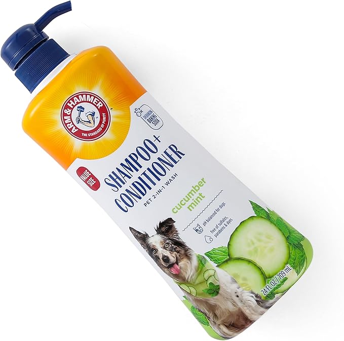 Arm & Hammer for Pets 2-in-1 Shampoo & Conditioner for Dogs, Value Size Bottle with Pump | Dog Shampoo & Conditioner in One | Cucumber Mint, 24 Ounce Bottle Dog Shampoo and Conditioner for All Dogs