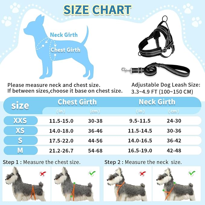 SlowTon No Pull Small Dog Harness and Leash Set, Puppy Soft Vest Harness Neck & Chest Adjustable, Reflective Lightweight Harness & Anti-Twist Pet Lead Combo for Small Medium Dogs (B-Front Clip,XXS)