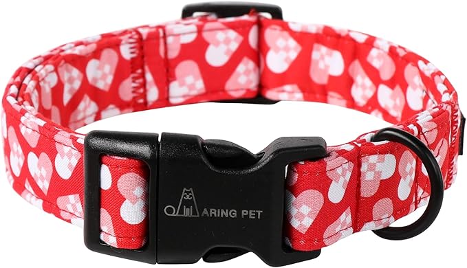 ARING PET Valentine's Day Dog Collar-Cotton Heart Dog Collars, Adjustable Valentine Heart Pet Collars Puppy Collar with Quick Release Buckle for Girl&Boy Dogs
