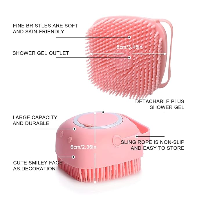 BLMHTWO Pet Bath Brush Dog Scrubber for Bath Pet Shampoo Brush Dog Bathing Brush Pet Bubble Brush with Silicone Loop Handle for Long Short Haired Dogs and Cats