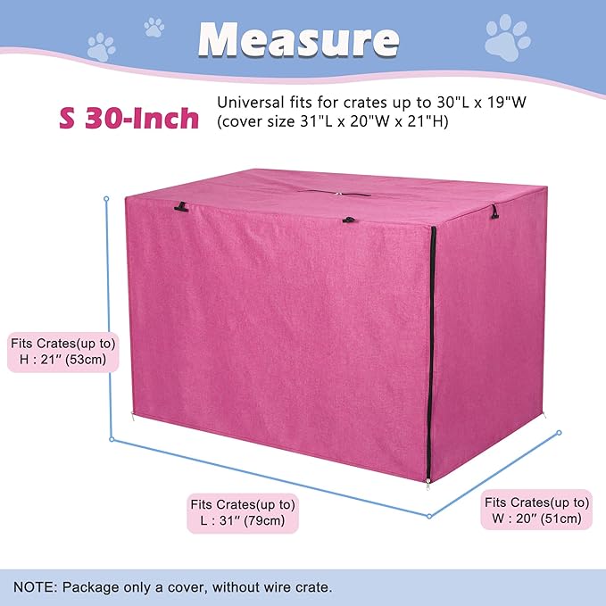 Deblue Heavy-Duty Dog Crate Cover, Privacy Pet Kennel Cover Universal Fits for 30 Inches Wire Cage, Polyester Crate Cover Fit for 1 2 3 Doors Crate (Pink)