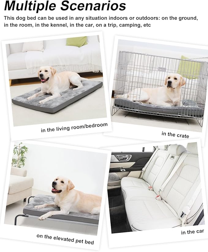 Dog Bed for Crate Washable Extra Large Dog Bed Plush Dog Kennel Pad Pet Sleeping Mat with Anti-Slip Bottom, 47x29 Inch, Grey