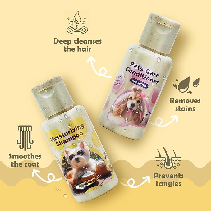 Dog Shampoo and Conditioner, Dog Hypoallergenic Shampoo for Dog Sensitive Skin and Dog Itching Skin Relief, Dog Shampoo for Smelly Dogs, Balance The Ph of Your Dog's Skin（Net 2.03 FLOz ）