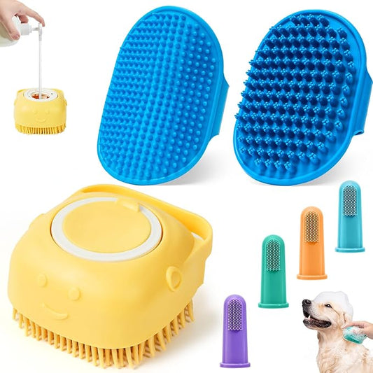 4PCS Dog Bath Brush Pet Massage Shampoo Brush Dog Scrubber for Dog Washing Brush Scrubber Pet Bath Massage Brush with Soft Silicone Bristles for Dog Cat Grooming Cleaning (Yellow Blue blue)