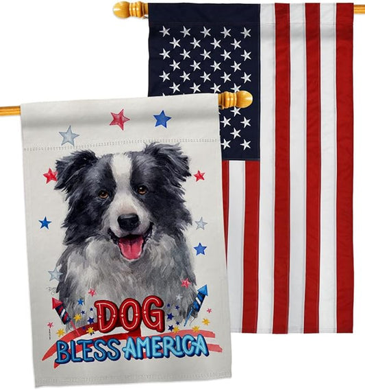 Breeze Decor Patriotic Border Collie House Flag Pack Dog Puppy Spoiled Paw Canine Fur Pet Nature Farm Animal Creature Embroidery Banner Small Garden Yard Gift Double-Sided, Made in USA