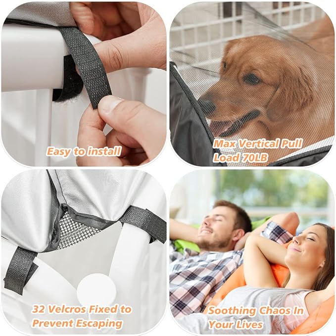 PJYuCien Dog Playpen Mesh Top Cover, Fits 24 Inch 8 Panels Regular Square Plastic Exercise Pet Pen, Adhesive Tape Connections, Black (Note: Cover Only, Fence Not Included)